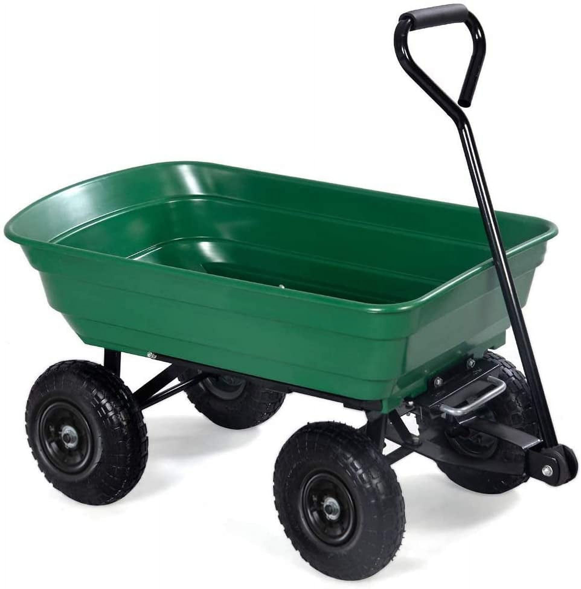 KAPAS Garden Dump Cart, Multifunctional Dumper Equiped with 4-Wheels Pneumatic Tire and Heavy Duty Steel Frame for Lawn, Garden, Yard, Garage, Wood and Cargo Carrier