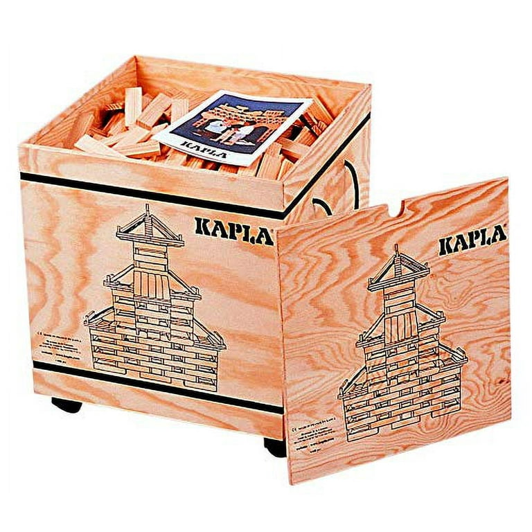 KAPLA 1000 Blocks Natural Unfinished Wood Pine Planks with Storage Box and  Guide Book