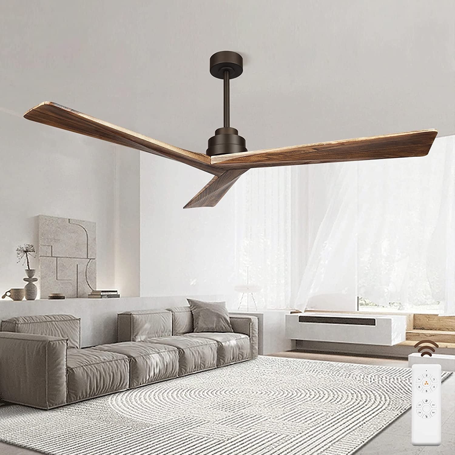 KAPOEFAN 60inch Ceiling Fan No Light, Outdoor Ceiling Fans Without Light, Modern Wood Ceiling
