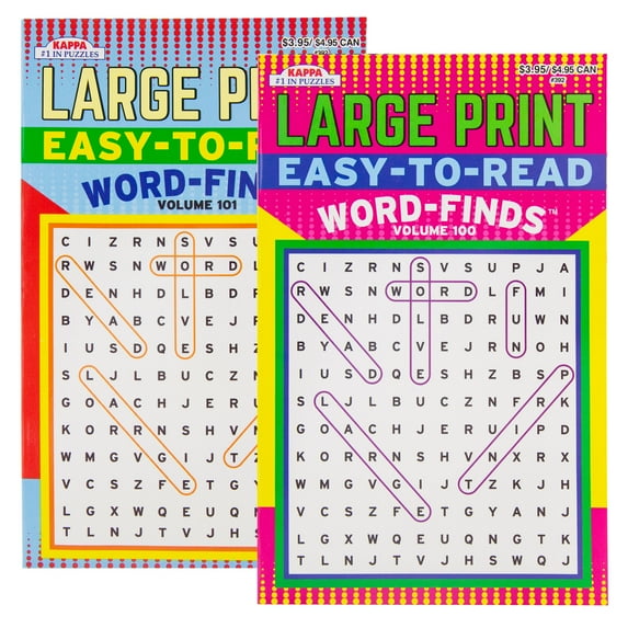 KAPPA Easy To Read Word Finds - 8" x 5" Digest Size 2 Titles, 24-Pack, Word Search Find Words Books for Adults Teens, Training Learning with Game, 24-Pack