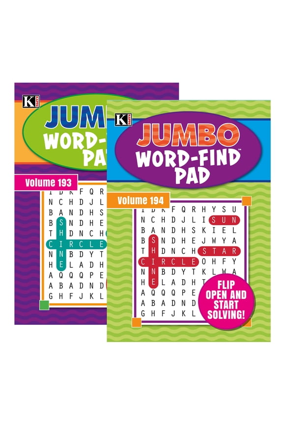 KAPPA Jumbo Word Find Pad 2 Titles, Digest Puzzle Book 8.5"x5" Word Search Puzzle Books, 2-Pack
