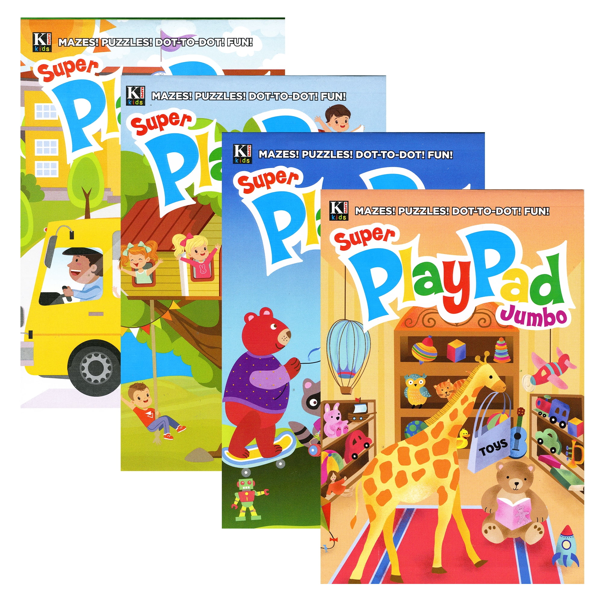 KAPPA Super Jumbo Play Pad 4 Titles, Digest Size 7.75 x 5, Gift for Kids Learning Drawing Coloring, 24-Pack