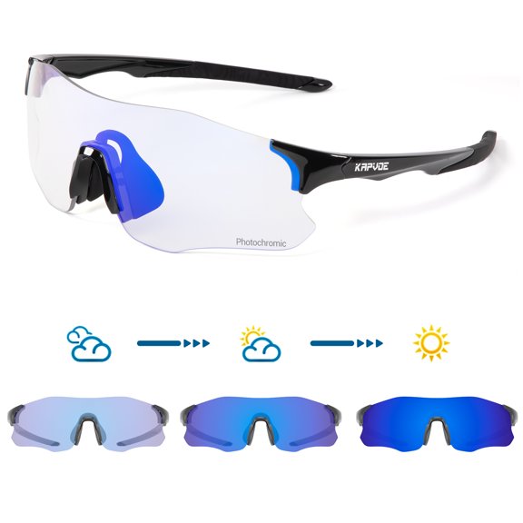KAPVOE Photochromic Cycling Glasses For Men Women Outdoor Sport UV400 Running Motorcycle Bike Riding Cycling Sunglasses