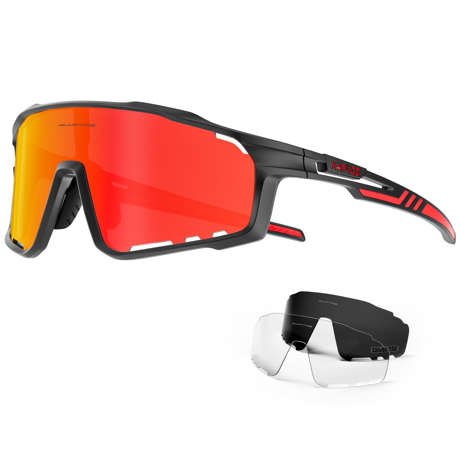 KAPVOE Polarized Cycling Glasses for Men Women Mountain Bike Glasses MTB Riding Glasses TR90 Sport Sunglasses, Adult Unisex, Size: One size, Black