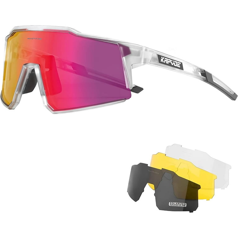 KAPVOE Polarized Cycling Glasses with 4 Interchangeable Lenses TR90 Sports  Sunglasses Women Men Running MTB Bike 