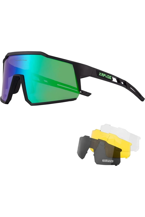 Polarized Cycling Sunglasses with 4 Interchangeable Lenses TR90 Sports Sunglasses Women Men Running