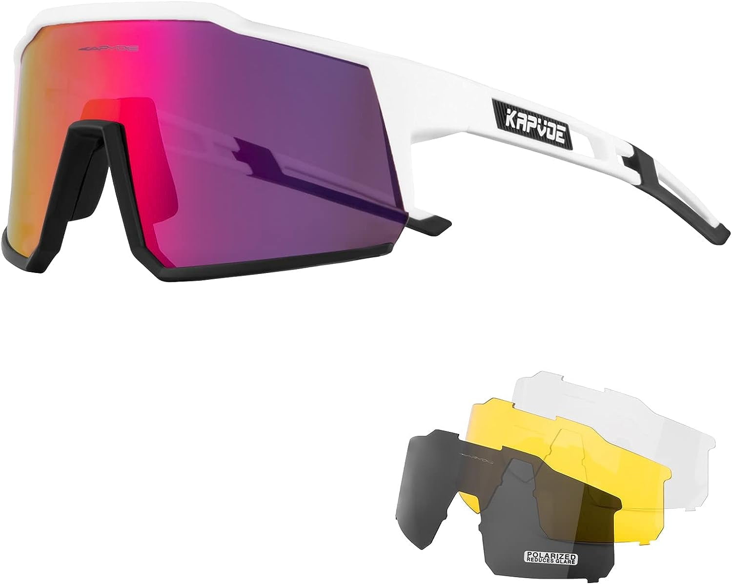 KAPVOE Polarized Cycling Glasses with 4 Interchangeable Lenses TR90 Sports  Sunglasses Women Men Running MTB Bike 