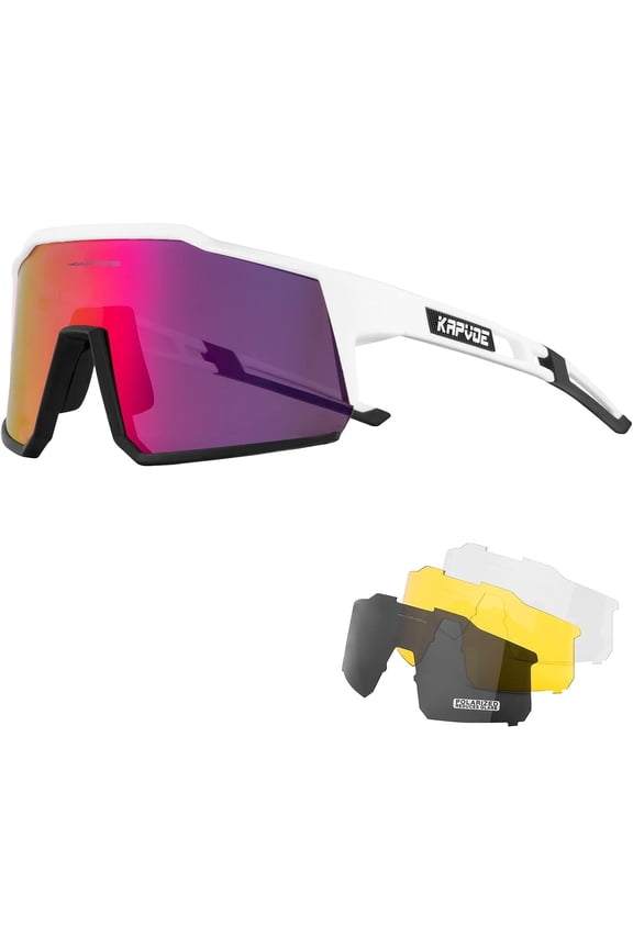 Polarized Cycling Sunglasses with 4 Interchangeable Lenses TR90 Sports Sunglasses Women Men Running
