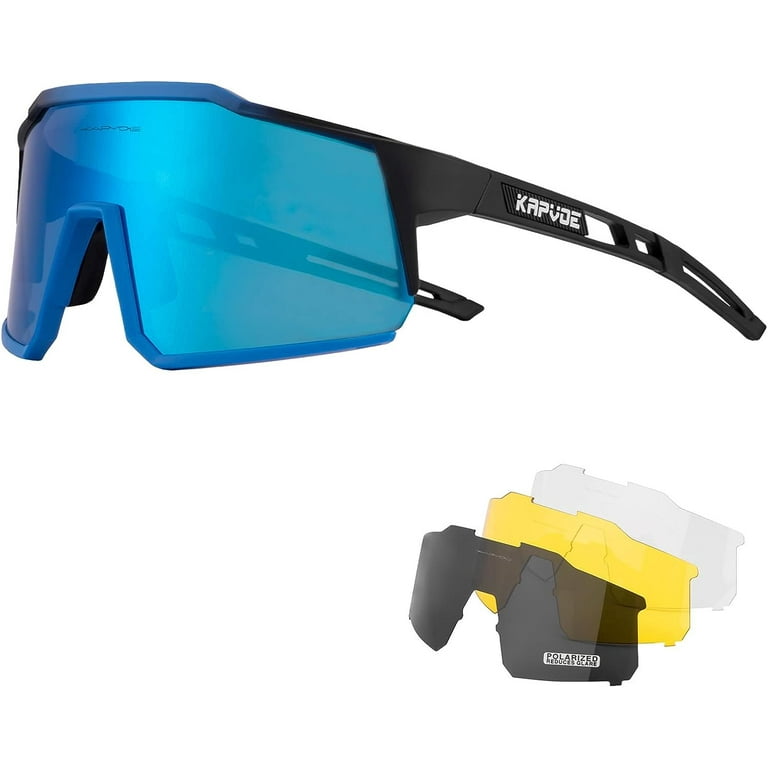 KAPVOE Polarized Cycling Sunglasses with 4 Interchangeable Lenses TR90 Sports  Sunglasses Women Men Running 