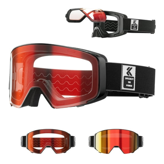 KAPVOE Ski Goggles Photochromic & Color - Anti-fog Magnetic Flip-Up Lens OTG UV400 Protection Helmet Compatible