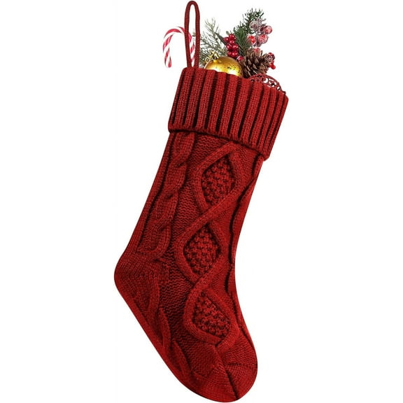KAQ 1 Pack Christmas Stockings, 14 Inches Cable Knitted Stocking Gifts & Decoration for Family Holiday Xmas Party Decor, Burgundy
134