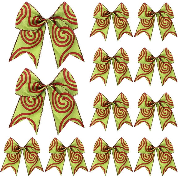 KAQ 12 Pcs Red Green Christmas Bows Decoration 6 Inch Large Christmas Wreaths Bows Xmas Tree Dot Ribbons Ornaments for Garland Wedding Party(Red and Green,Swirl Pattern)
171