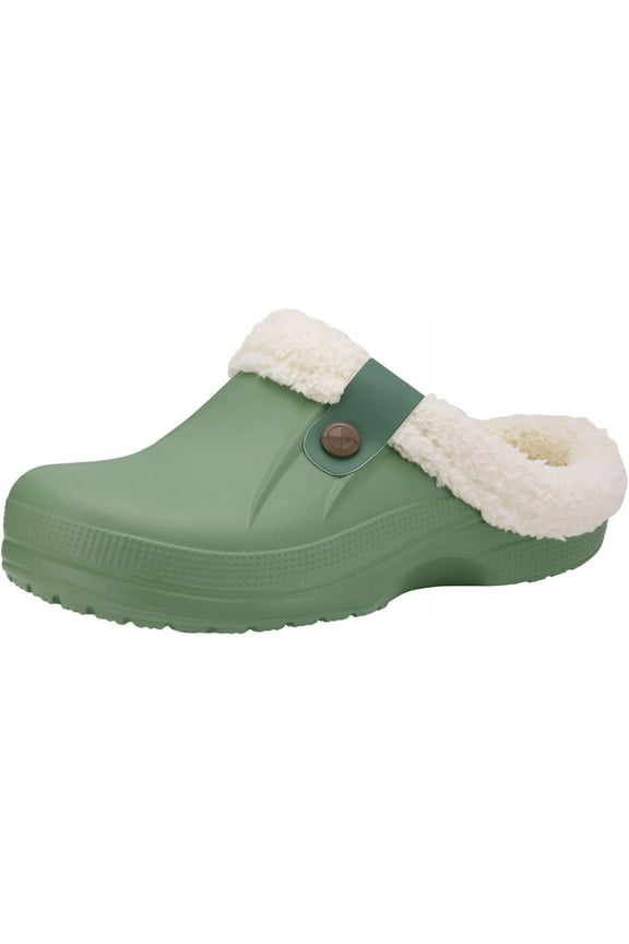KAQ Classic Fur Lined Clogs Waterproof Winter Fuzzy Slippers for Women Men Indoor and Outdoor