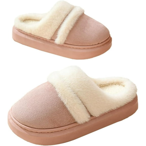 KAQ Cozy House Slippers for Women Faux Fur Slippers Winter Warm Cotton Slippers Indoor Shoes Memory Foam Bedroom Slipper Non-slip