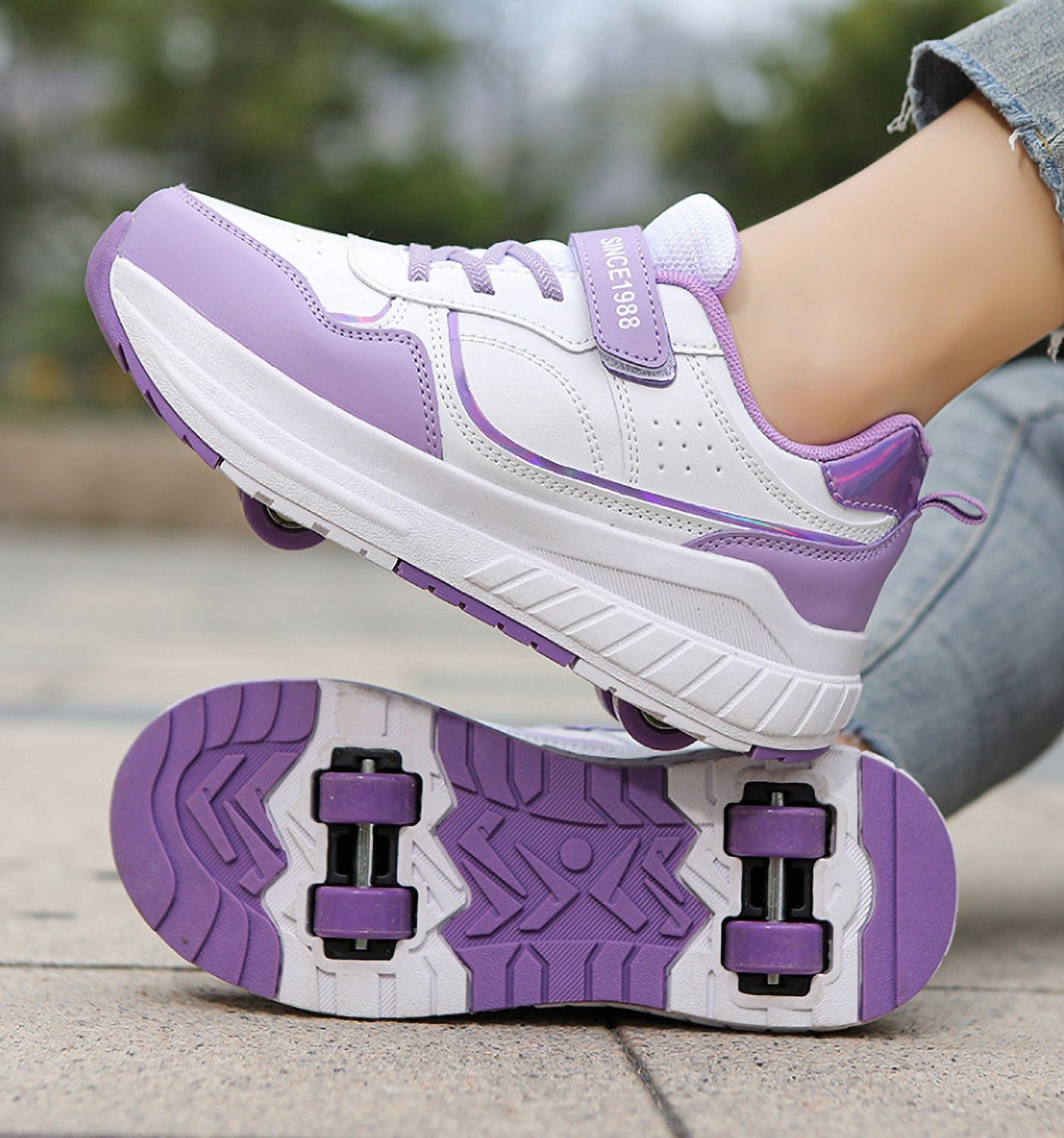 Rolschoenen Meisjes Jongens Wielschoenen Kinderen Quad Rolschaatsen Schoenen Sneakers 2 in 1 Parkour Schoenen/Outdoor Rollers,Pink-EU38