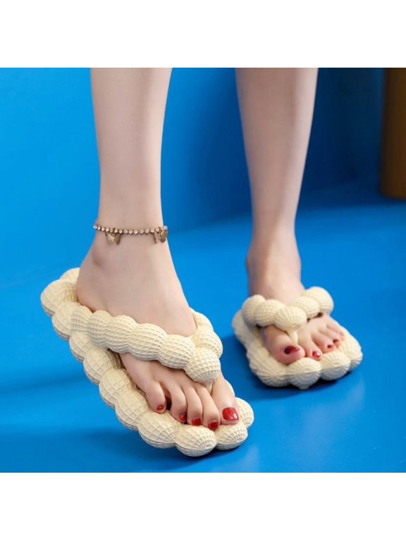 Massage Bubble Slides Flip Flops for Women Men, Golf Ball Bubble Cloud Thong Sandals, Funny Lychee Bubble Slippers, Beach Bedroom Shower Peanut Slides