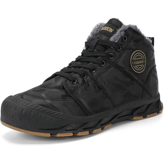 KAQ Men Snow Boots Water Resistant Non-slip Winter Shoes with Fuzz Lined Warm High Top Boots for Men