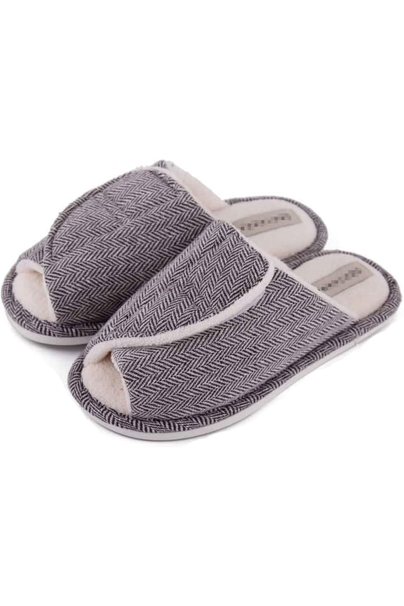 Men's Adjustable Open Toe Diabetic House Slippers Fur Lined Backless Edema Shoes Grey