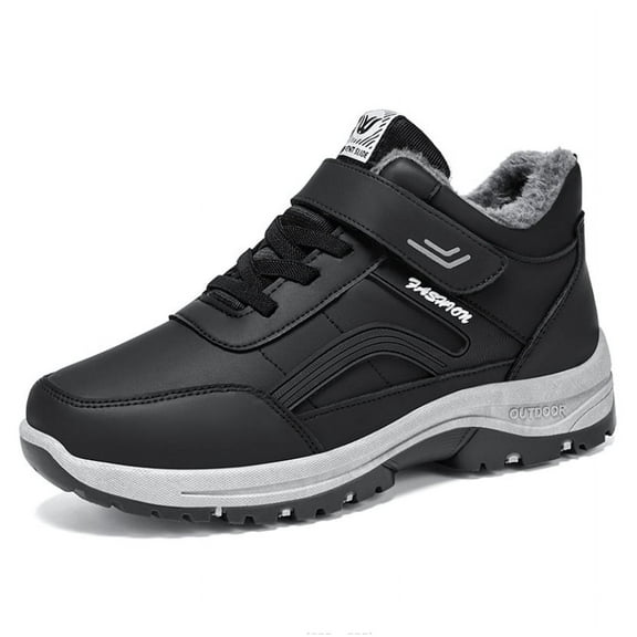 KAQ Men's Waterproof Snow Boots with Hook & Loop Closure, Warm Winter Hiking Boots with Fuzzy Lining and Windproof Design