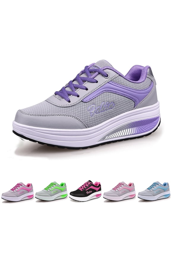 Women’s Platform Wedge Sneakers, Slip On & Lace Up 2 Inch Rocker Bottom Walking Shoes, Breathable Mesh Lightweight Casual Daily Footwear