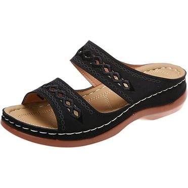 KAQ Sandals for Women Wedge Shoes Slip On Wide Width Sandals for Women Orthopedic Sandals for Women Arch Support Slides Sandals Comfortable Lightweig