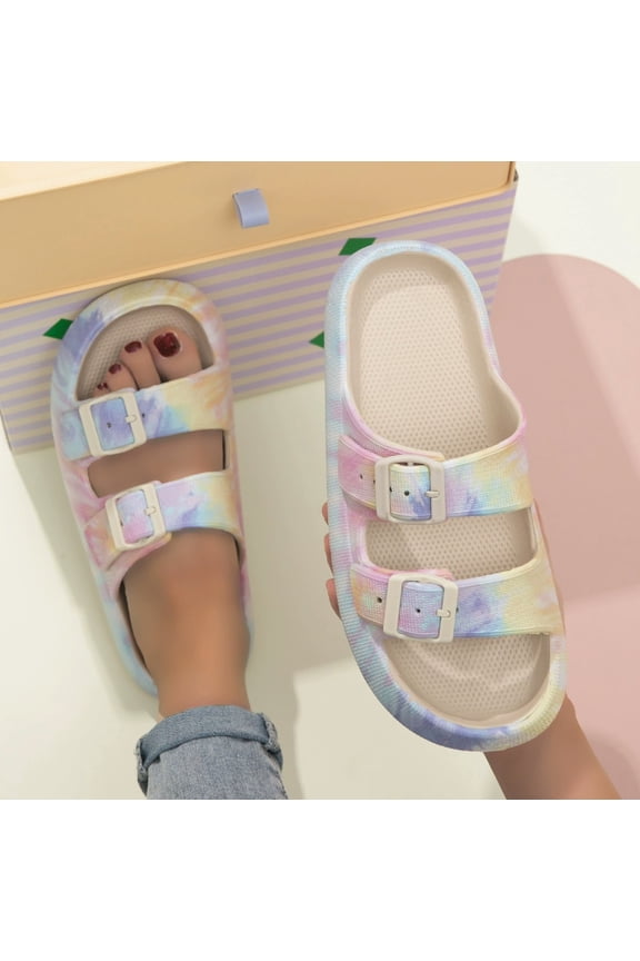 Sandals for Women and Men - Pillow Slippers - Double Buckle Adjustable Slides - EVA Flat Sandals