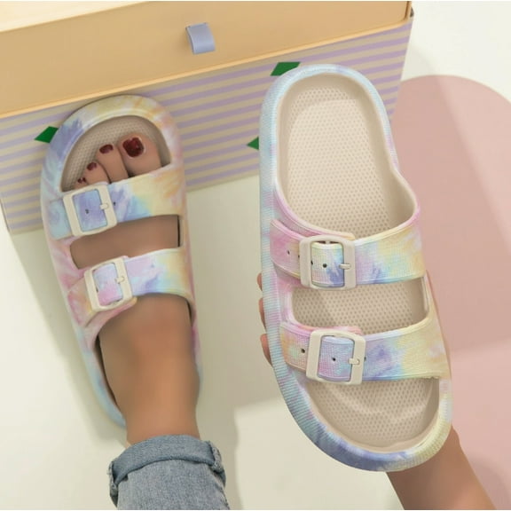 KAQ Sandals for Women and Men - Pillow Slippers - Double Buckle Adjustable Slides - EVA Flat Sandals
