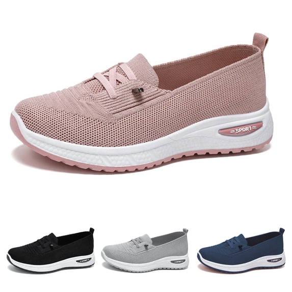 Women’s Low Top Knitted Mesh Walking Sneakers, Lightweight Wide Width Casual Shoes with Soft Cushioned Sole for Daily Walking