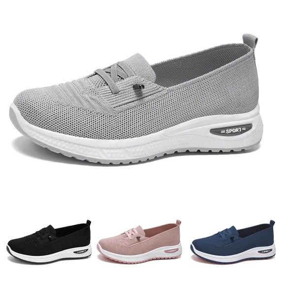 Women’s Low Top Knitted Mesh Walking Sneakers, Lightweight Wide Width Casual Shoes with Soft Cushioned Sole for Daily Walking