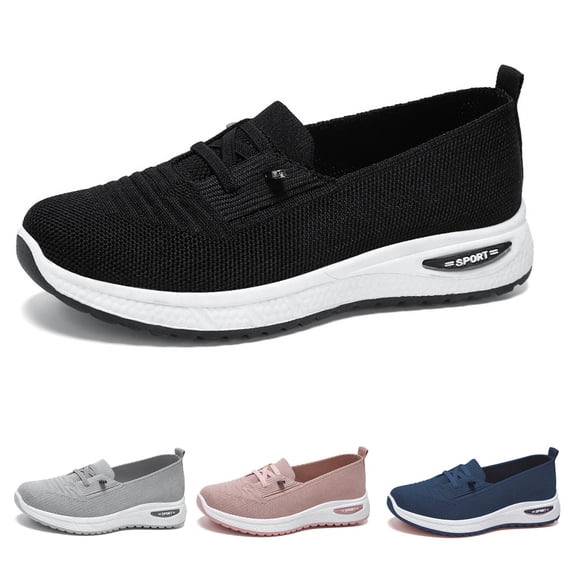 Women’s Low Top Knitted Mesh Walking Sneakers, Lightweight Wide Width Casual Shoes with Soft Cushioned Sole for Daily Walking