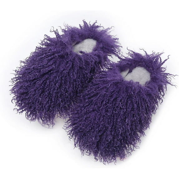 KAQ Unisex Fuzzy Faux Fur Slippers, Women's Fluffy Long Hair Sheep Faux Fur Slip on Slides, Girls Luxury Big Fluffy Outdoor Flat Slippers, Long Curly Hair Non-Slip Warm Home Slide Shoes