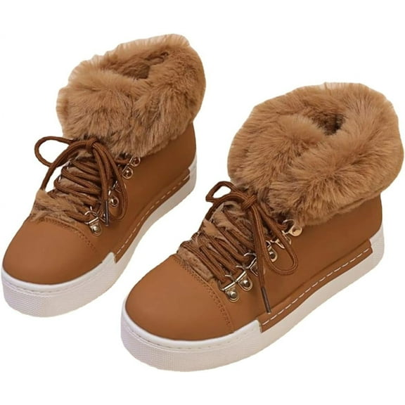 KAQ Winter Women's Snow Boots Short Barrel,Plus Size, Fleece Lined Thickened Boots for Cold Weather