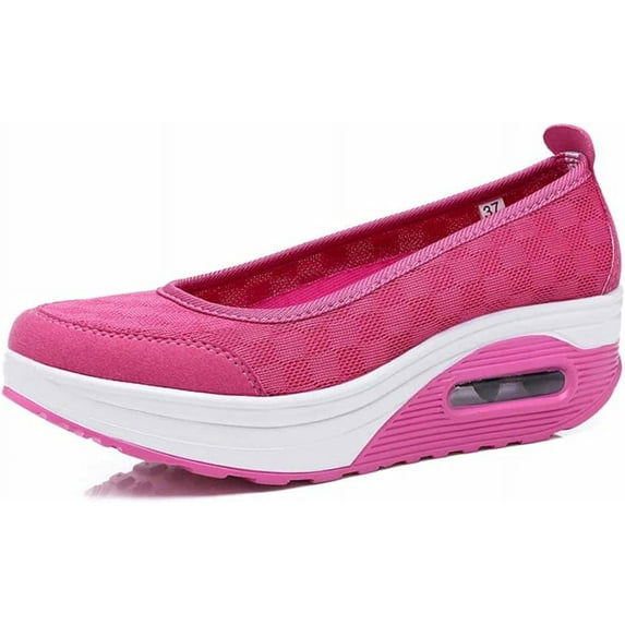 KAQ Women Wedge Shoes,Breathable Mesh Platform Slip ON Casual Walking Sneakers,Anti-Slip Comfortable Platform Loafers