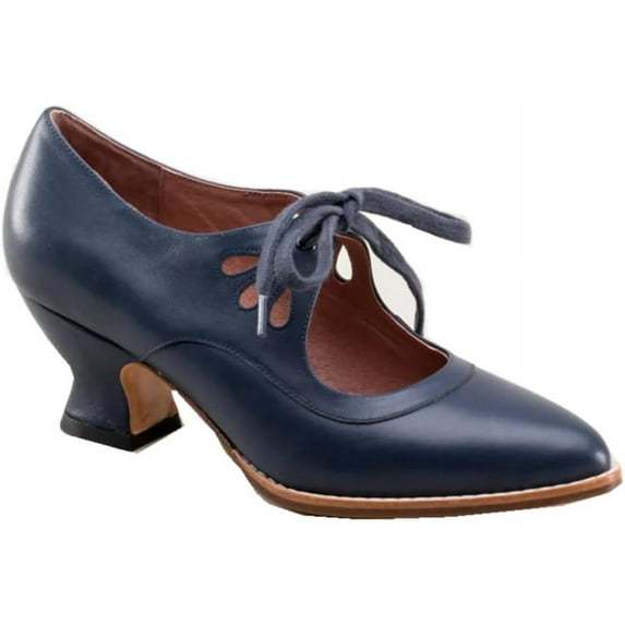 KAQ Women's Adorable Vintage Shoes Victorian Mary Jane Pumps Retro Point Toe Lace Up Shoes