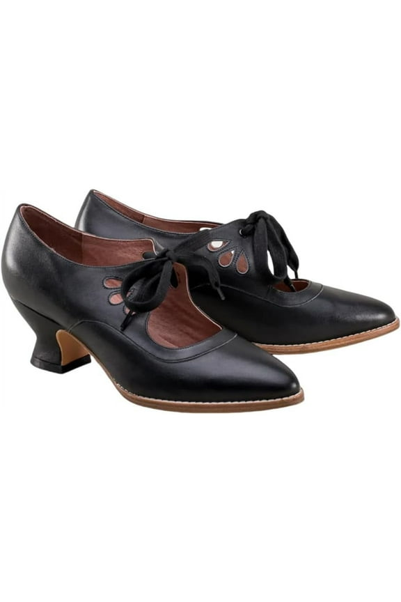 Women's Adorable Vintage Shoes Victorian Mary Jane Pumps Retro Point Toe Lace Up Shoes