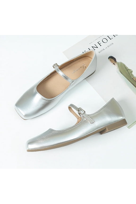 Women's Ballet Mary Jane Flats - Adjustable Strap, Square Closed Toe | Comfortable Versatile Chic Footwear with Latex Insole