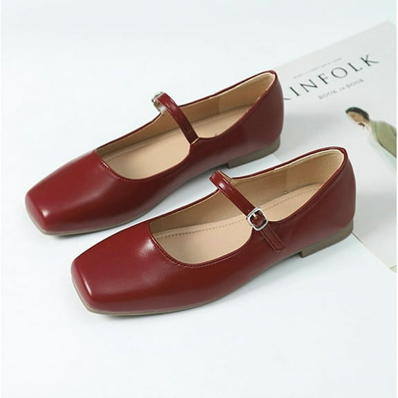 KAQ Women's Ballet Mary Jane Flats - Adjustable Strap, Square Closed Toe | Comfortable Versatile Chic Footwear with Latex Insole