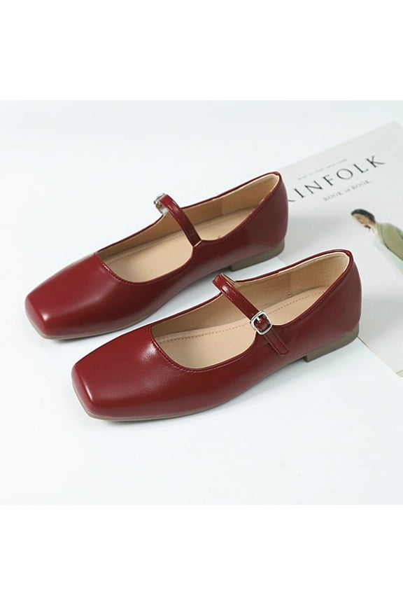 Women's Ballet Mary Jane Flats - Adjustable Strap, Square Closed Toe | Comfortable Versatile Chic Footwear with Latex Insole