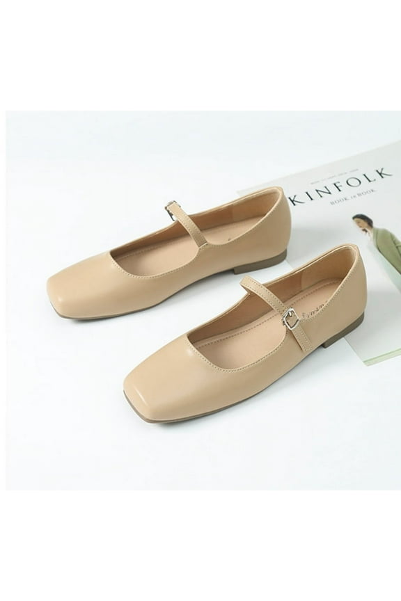 Women's Ballet Mary Jane Flats - Adjustable Strap, Square Closed Toe | Comfortable Versatile Chic Footwear with Latex Insole