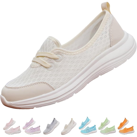 KAQ Women's Breathable Mesh Comfort Shoes, Hands Free Slip On Walking Sneakers, Memory Foam Work Loafers for Women