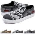 thumbnail image 1 of KAQ Women's Casual Animal Print Canvas Slip-On Flats - Raw Edge Pieced Design, Orthopedic Comfort, Low-Top Platform Sneaker Style, 1 of 9