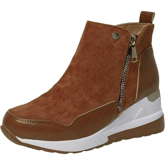 KAQ Women's Chunky Platform High - Heel Wedge Sneakers - Fashionable, Breathable & Lightweight. Air - Cushioned Casual White Canvas Sneakers with Side Zipper for Comfortable Walking