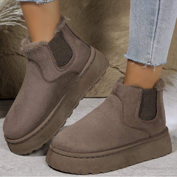 KAQ Women's Classic Seude Chelsea Snow Boots - Lightweight, Anti - Slip & Platform Design for Winter