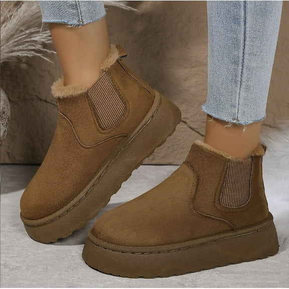 KAQ Women's Classic Seude Chelsea Snow Boots - Lightweight, Anti - Slip & Platform Design for Winter