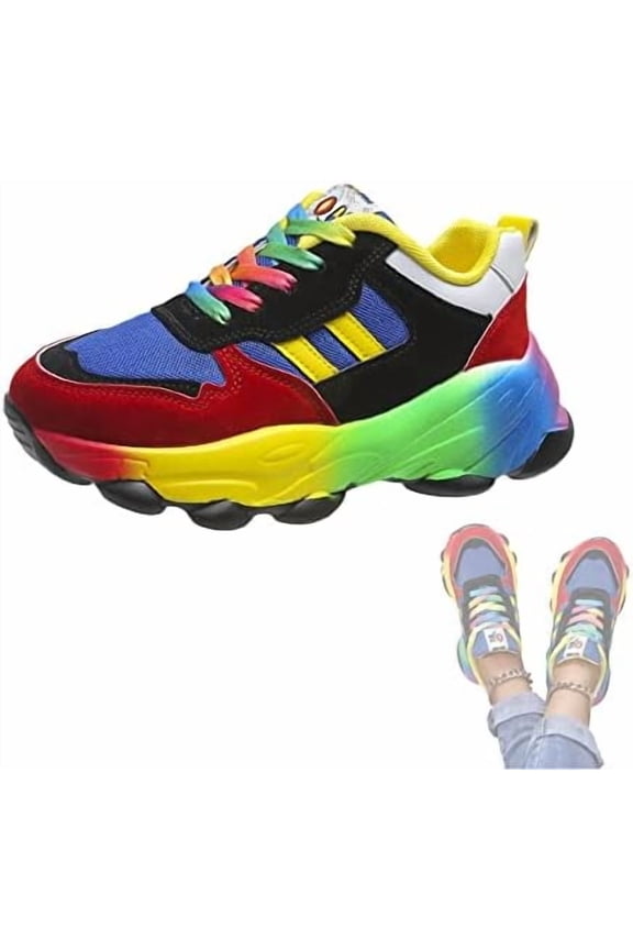 Women's Comfortable Stylish Rainbow Sneakers,Lace Up Orthopedic Arch Wide Foot Sneakers,Outdoor Workout Sneakers