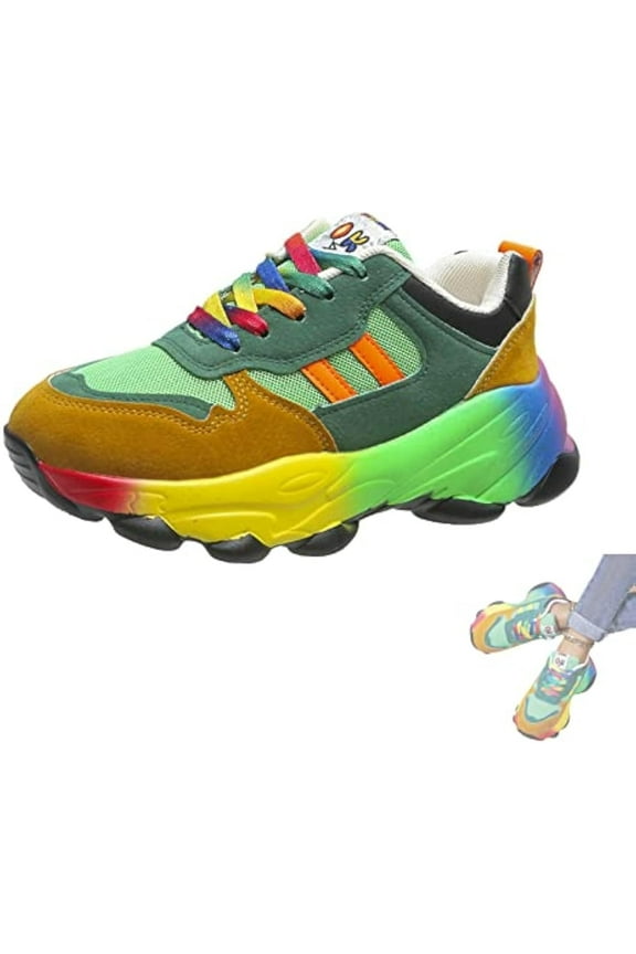 Women's Comfortable Stylish Rainbow Sneakers,Lace Up Orthopedic Arch Wide Foot Sneakers,Outdoor Workout Sneakers