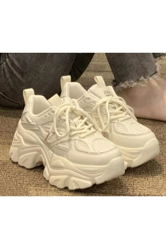Women's Fashion Chunky Sneakers - Lace-Up Air Mesh | Dad Sneaker Style for Walking & Tennis