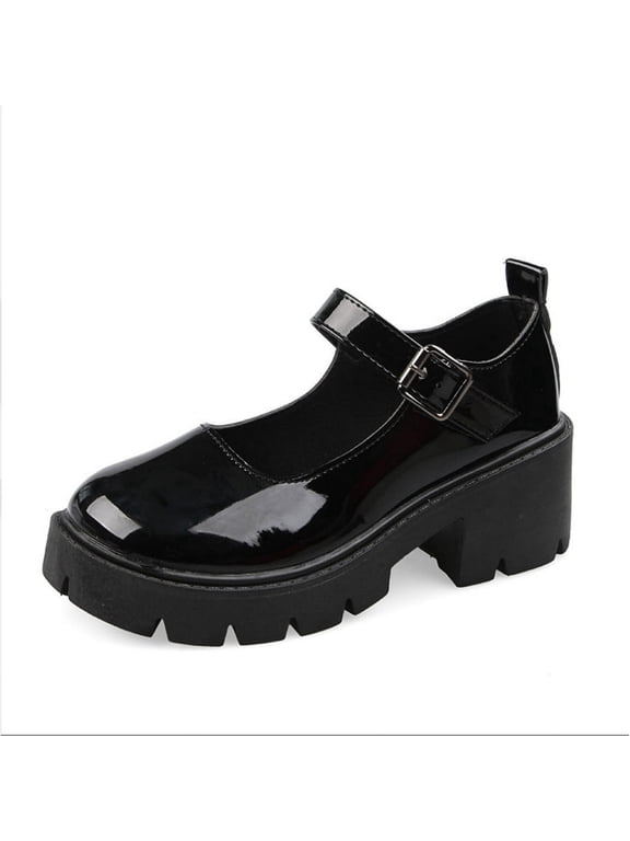 Women's Platform Mary Janes Chunky Heel Ankle Strap Uniform Dress Shoes Heeled Gothic Lolita Oxfords