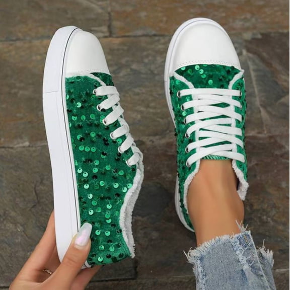 KAQ Women's Platform Sneakers – Lightweight Lace-Up Canvas Sneakers with Sparkle Accent Details, Traction-Enhanced Outsole & Wear-Resistant Design for Casual & Fall Fashion