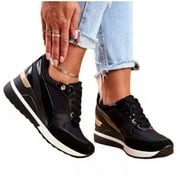 KAQ Women's Wedge Sneakers - High-Heel Fashion, Lightweight for Walking | EVA Glow Design, Hidden Wedge, Lace-Up for Daily Wear
